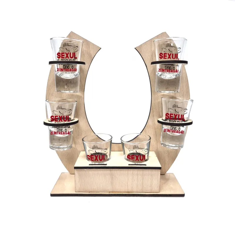 Sexul e minunat, suport potcoava din lemn cu 6 pahare tip shout, model hgs020